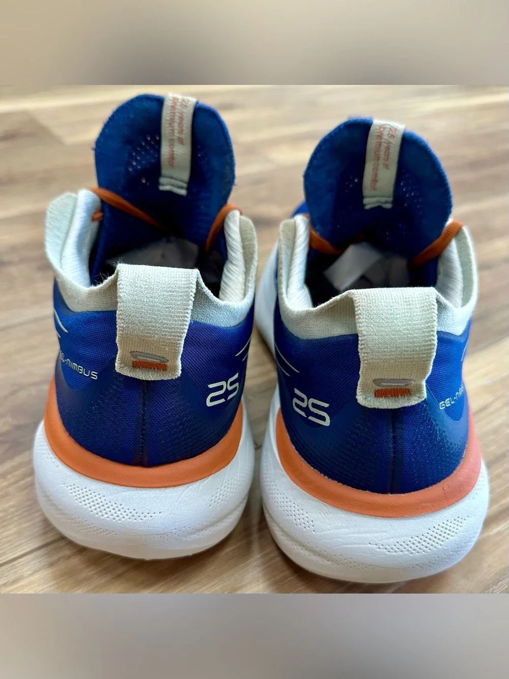 Asics Gel-Nimbus 25 Running Shoes 1011B739 Navy Orange White, Men’s 8.5